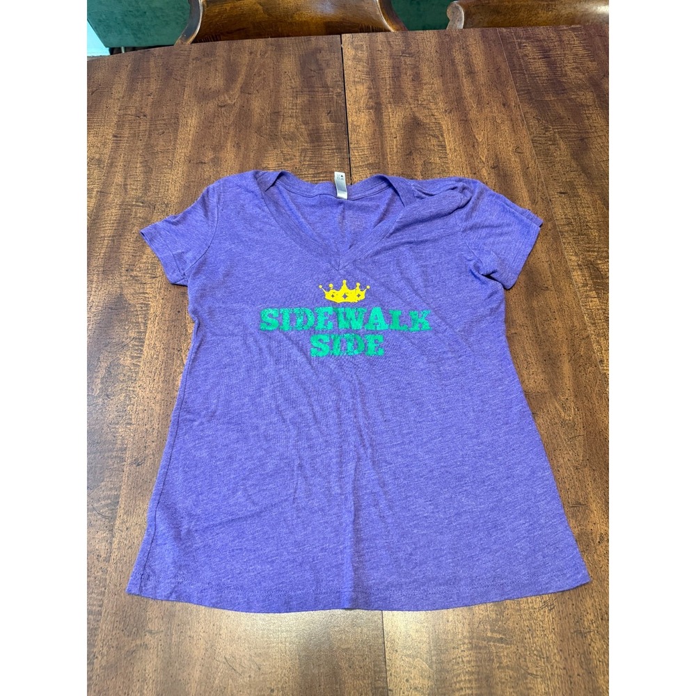 Fleurty Girl Sidewalk Side T Shirt Womens L Purple Mardi Gras New Orleans NOLA